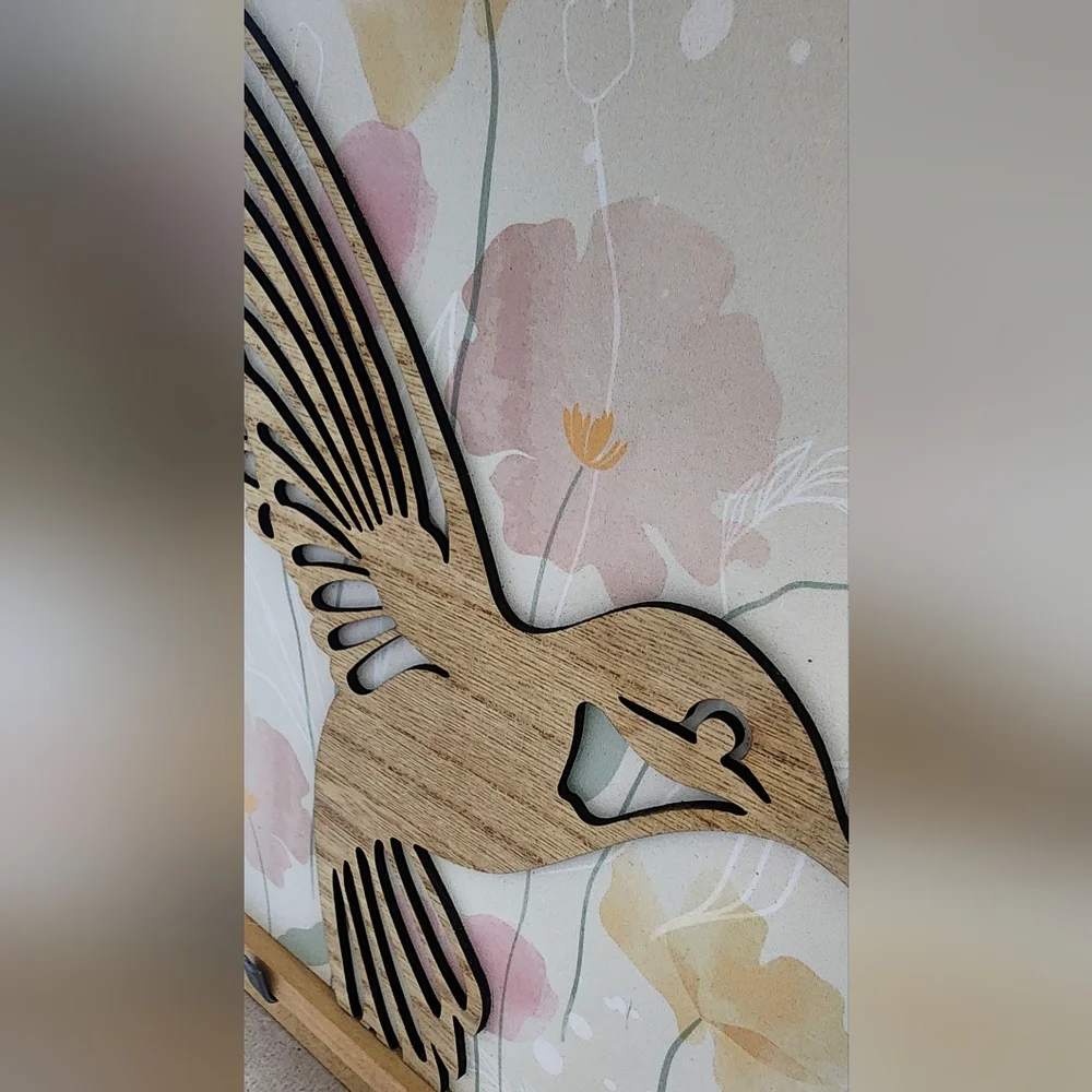 3D Wood Cut Out Butterfly Hummingbird Wall Art Picture Set Of‎ Two 10x20 New